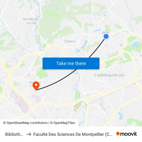 Bibliothèque to Faculté Des Sciences De Montpellier (Campus Triolet) map