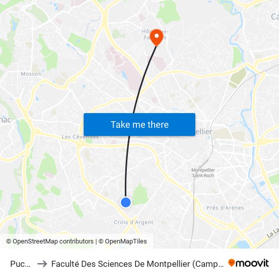 Puccini to Faculté Des Sciences De Montpellier (Campus Triolet) map