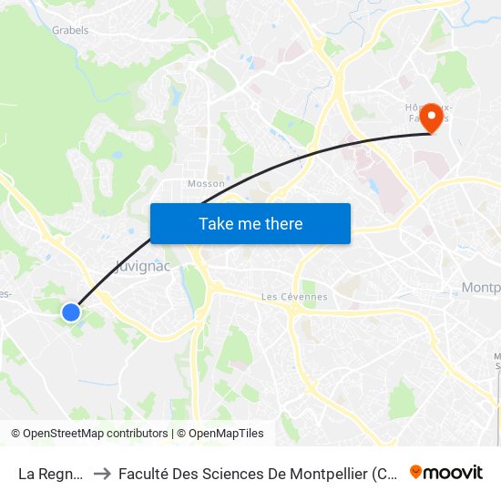 La Regnague to Faculté Des Sciences De Montpellier (Campus Triolet) map