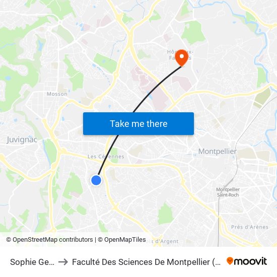 Sophie Germain to Faculté Des Sciences De Montpellier (Campus Triolet) map