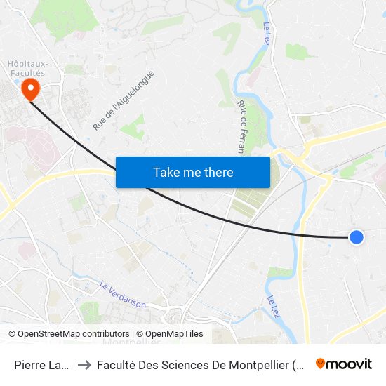Pierre Laroque to Faculté Des Sciences De Montpellier (Campus Triolet) map