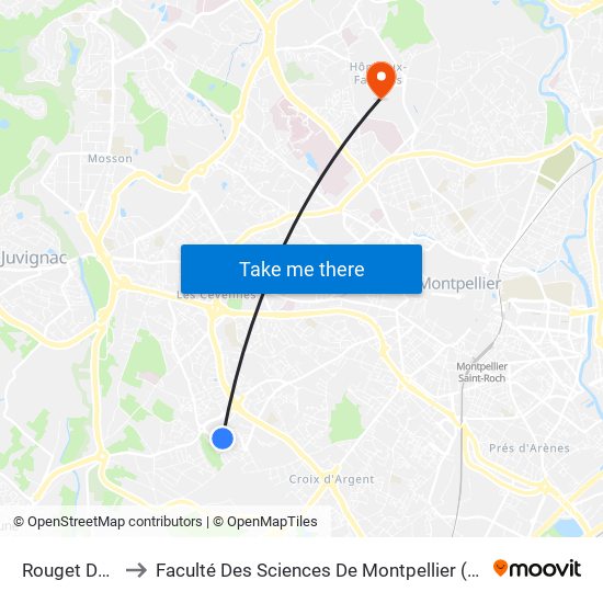 Rouget De Lisle to Faculté Des Sciences De Montpellier (Campus Triolet) map