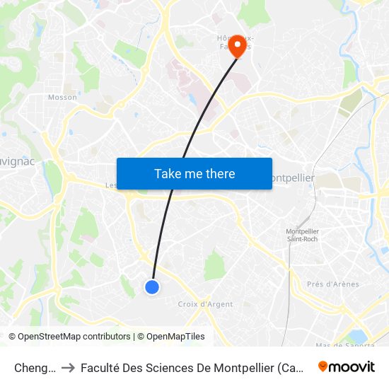 Cheng-Du to Faculté Des Sciences De Montpellier (Campus Triolet) map