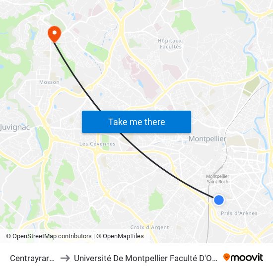 Centrayrargues to Université De Montpellier Faculté D'Odontologie map