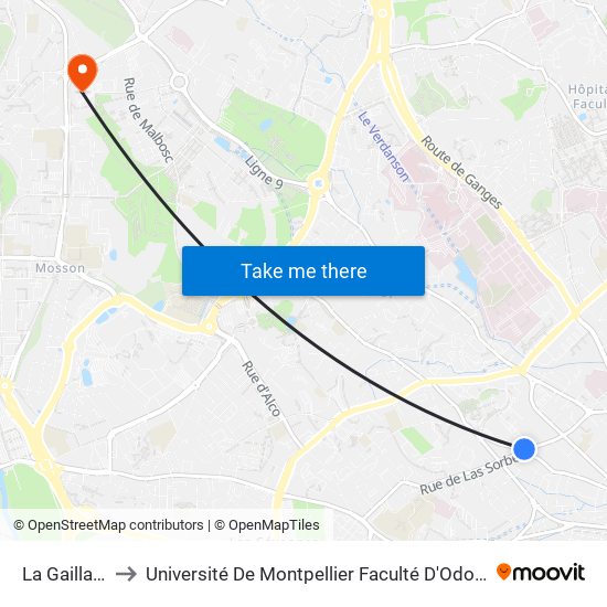 La Gaillarde to Université De Montpellier Faculté D'Odontologie map