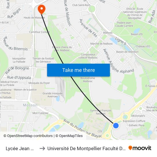 Lycée Jean Monnet to Université De Montpellier Faculté D'Odontologie map