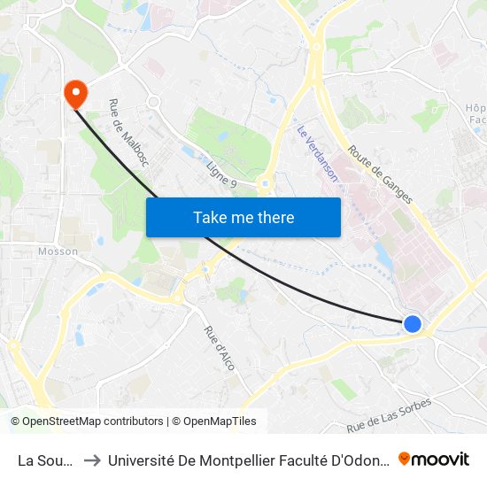 La Source to Université De Montpellier Faculté D'Odontologie map