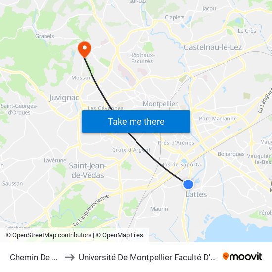 Chemin De Lattes to Université De Montpellier Faculté D'Odontologie map