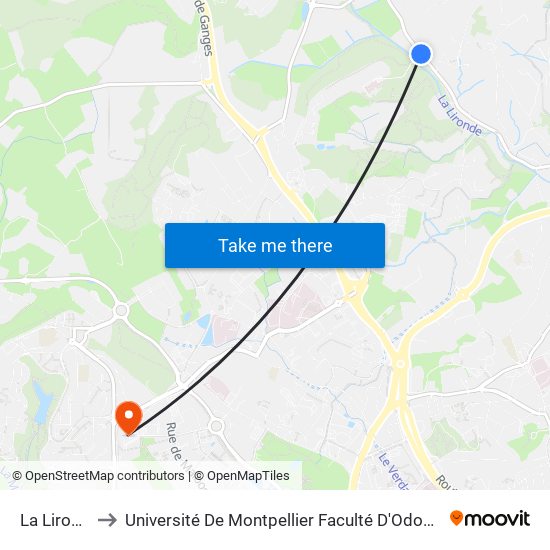 La Lironde to Université De Montpellier Faculté D'Odontologie map