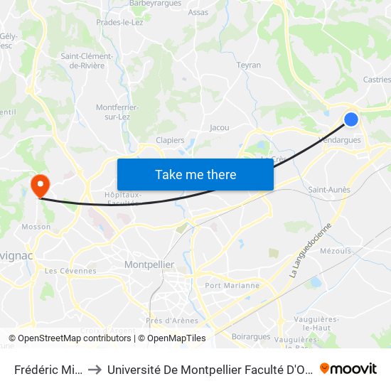 Frédéric Mistral to Université De Montpellier Faculté D'Odontologie map