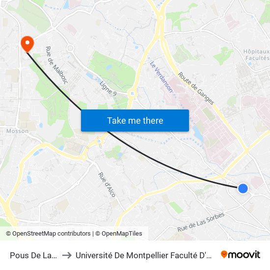Pous De La Sers to Université De Montpellier Faculté D'Odontologie map