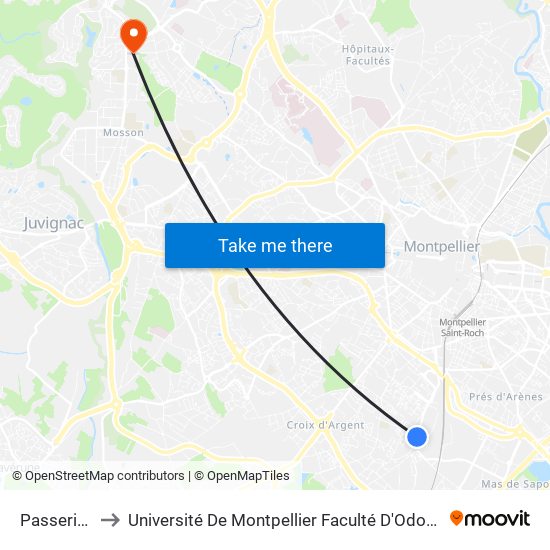 Passerines to Université De Montpellier Faculté D'Odontologie map