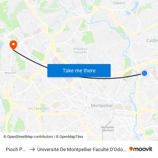 Pioch Pelat to Université De Montpellier Faculté D'Odontologie map
