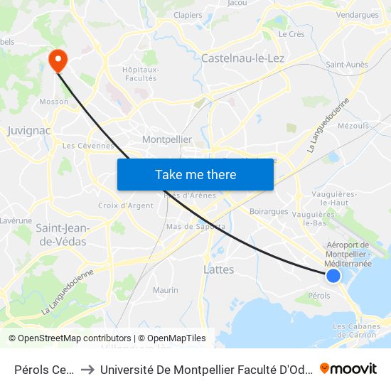 Pérols Centre to Université De Montpellier Faculté D'Odontologie map