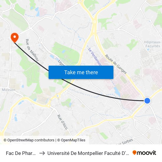 Fac De Pharmacie to Université De Montpellier Faculté D'Odontologie map