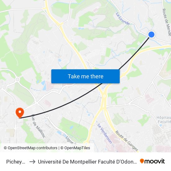 Picheyrou to Université De Montpellier Faculté D'Odontologie map