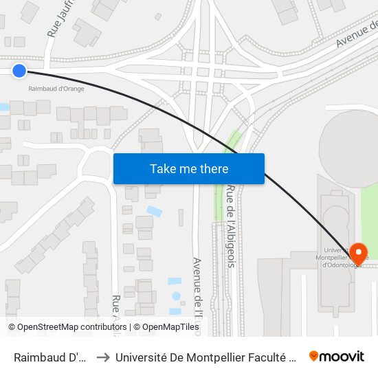 Raimbaud D'Orange to Université De Montpellier Faculté D'Odontologie map