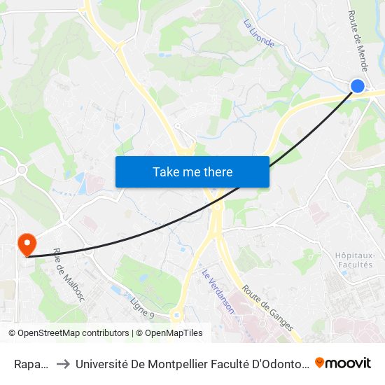 Rapatel to Université De Montpellier Faculté D'Odontologie map