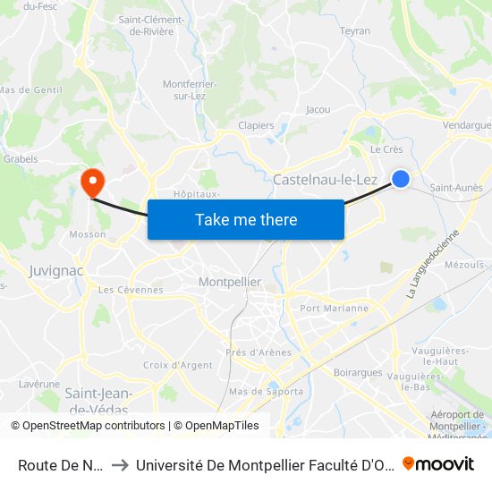 Route De Nîmes to Université De Montpellier Faculté D'Odontologie map