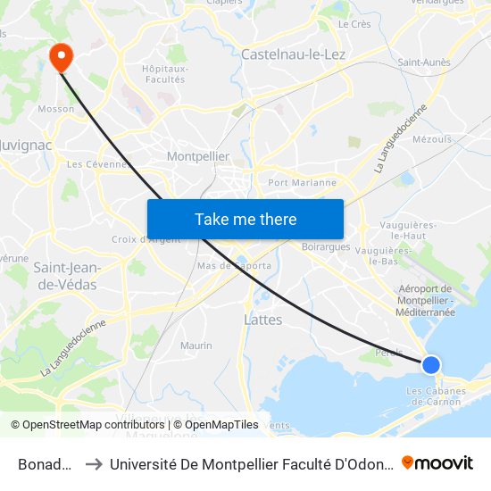 Bonadona to Université De Montpellier Faculté D'Odontologie map