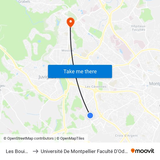 Les Bouisses to Université De Montpellier Faculté D'Odontologie map