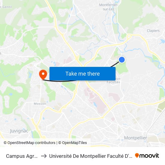 Campus Agropolis to Université De Montpellier Faculté D'Odontologie map