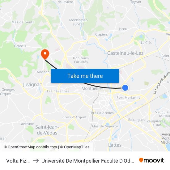 Volta Fizeau to Université De Montpellier Faculté D'Odontologie map