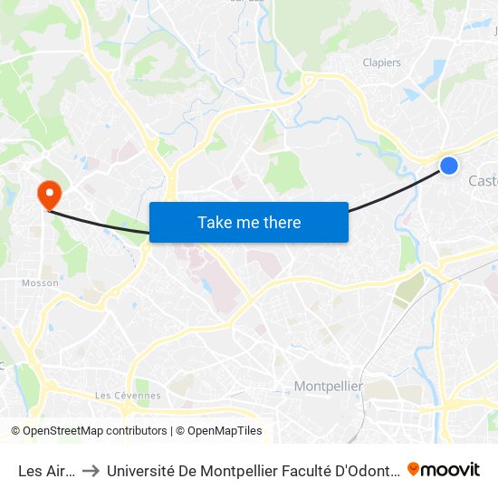 Les Aires to Université De Montpellier Faculté D'Odontologie map