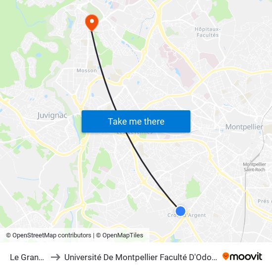 Le Grand M to Université De Montpellier Faculté D'Odontologie map