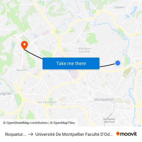 Roqueturière to Université De Montpellier Faculté D'Odontologie map