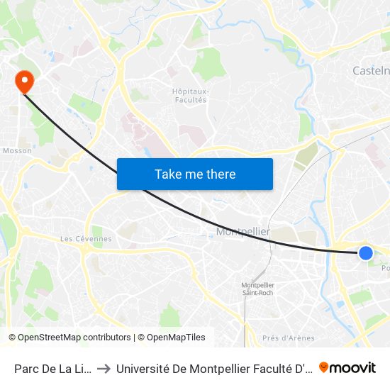 Parc De La Lironde to Université De Montpellier Faculté D'Odontologie map