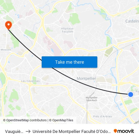 Vauguières to Université De Montpellier Faculté D'Odontologie map