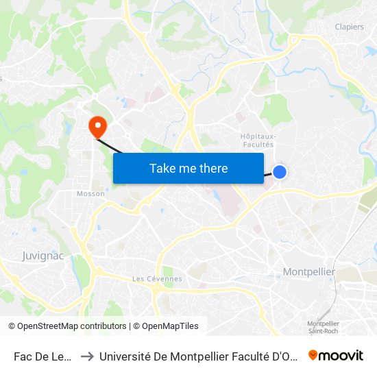 Fac De Lettres to Université De Montpellier Faculté D'Odontologie map