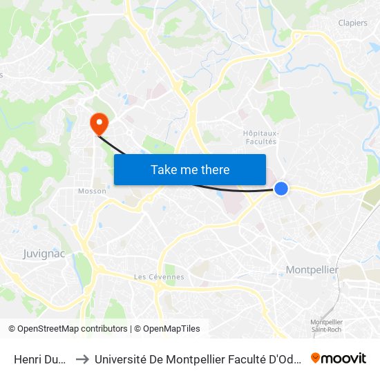 Henri Dunant to Université De Montpellier Faculté D'Odontologie map