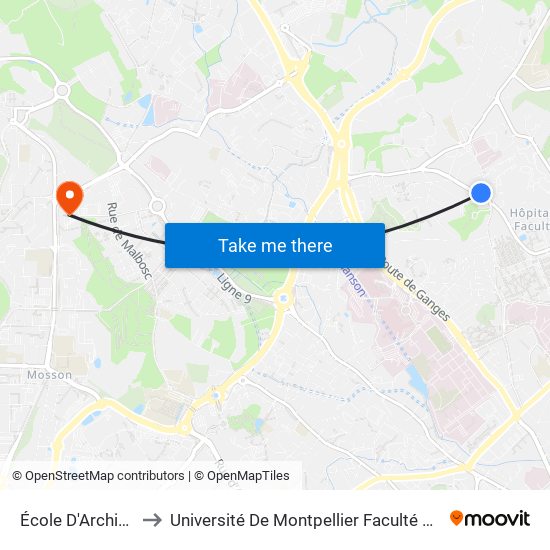 École D'Architecture to Université De Montpellier Faculté D'Odontologie map