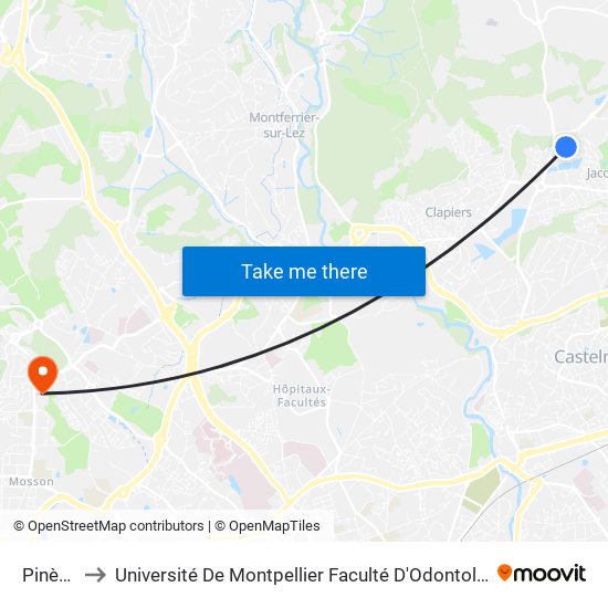 Pinède to Université De Montpellier Faculté D'Odontologie map