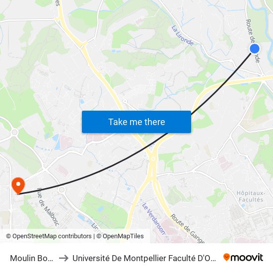 Moulin Boudet to Université De Montpellier Faculté D'Odontologie map