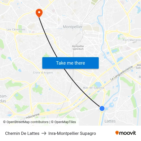 Chemin De Lattes to Inra-Montpellier Supagro map