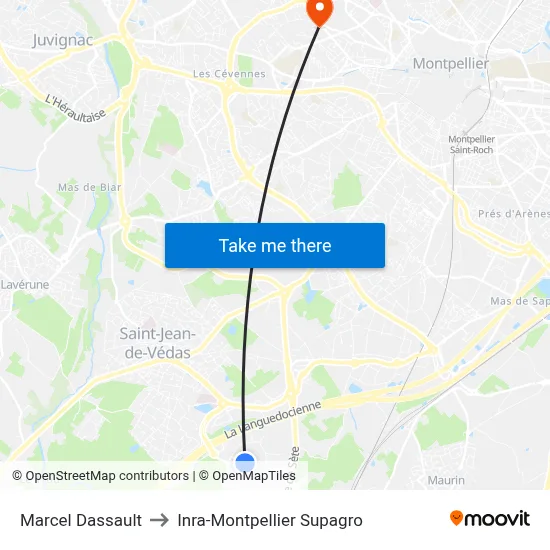 Marcel Dassault to Inra-Montpellier Supagro map
