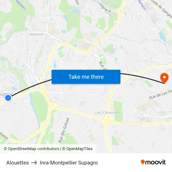 Alouettes to Inra-Montpellier Supagro map