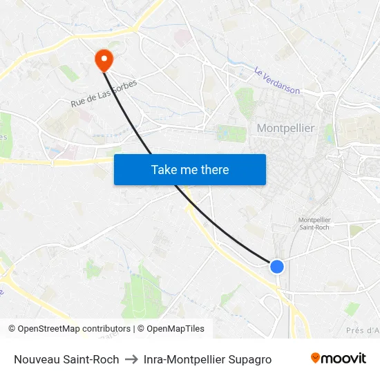 Nouveau Saint-Roch to Inra-Montpellier Supagro map