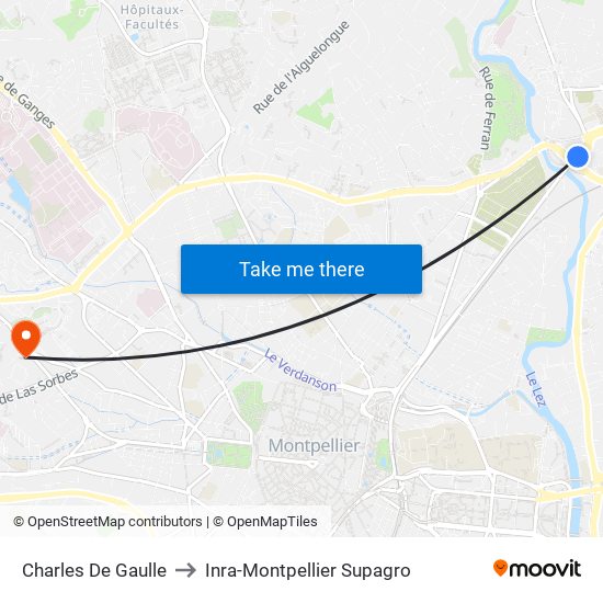 Charles De Gaulle to Inra-Montpellier Supagro map