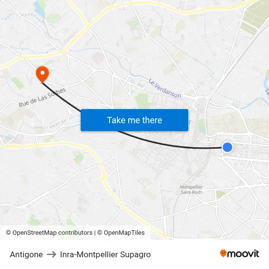 Antigone to Inra-Montpellier Supagro map