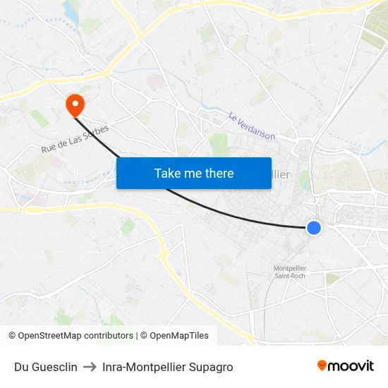 Du Guesclin to Inra-Montpellier Supagro map