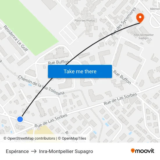 Espérance to Inra-Montpellier Supagro map