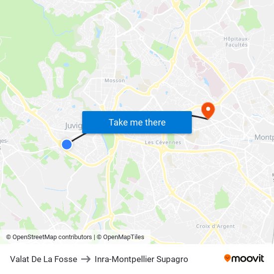 Valat De La Fosse to Inra-Montpellier Supagro map
