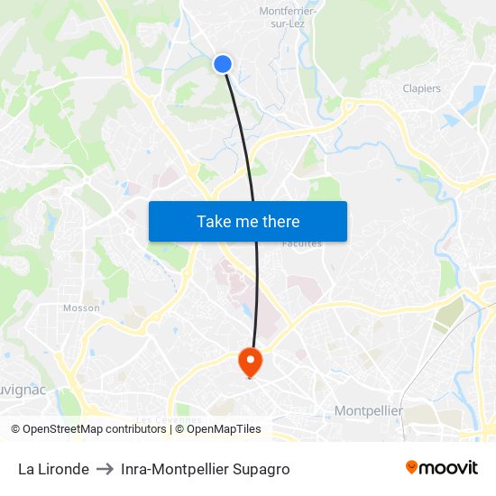 La Lironde to Inra-Montpellier Supagro map