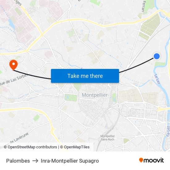 Palombes to Inra-Montpellier Supagro map