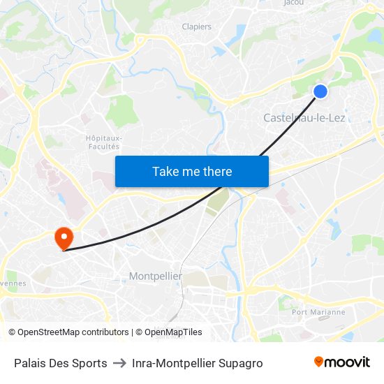 Palais Des Sports to Inra-Montpellier Supagro map