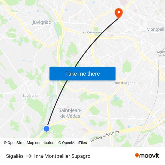 Sigaliès to Inra-Montpellier Supagro map